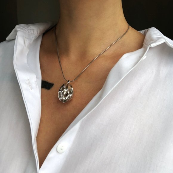 Unusual massive pendant necklace ooak, large long silver pendant - Picture 4 of 10